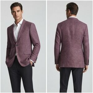 Rare Scabal Custom Mens Linen Wool Blazer Sport Coat Burgundy Kenton‎ 52L 42L